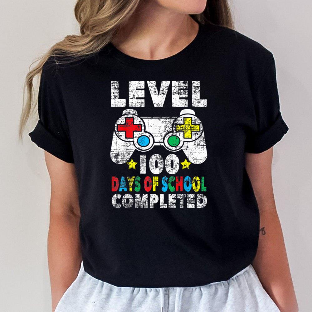 100 Days of School Completed Gamer Gifts Boy Level Up Gaming T-Shirt Hoodie Sweatshirt For Men Women
