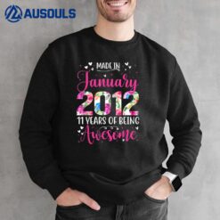 11th Birthday Floral Gift for Girls Born in January 2012 Sweatshirt