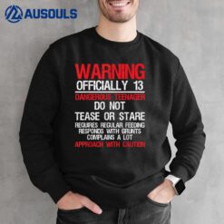 13 Years Old Warning Dangerous nager 13th Birthday Sweatshirt