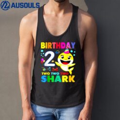 2nd Birthday Boy Girl Two 2 Year Old Shark Gift Family Tank Top