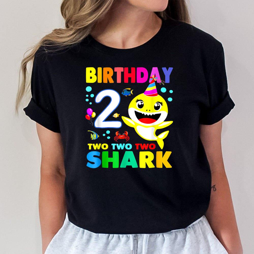 2nd Birthday Boy Girl Two 2 Year Old Shark Gift Family T-Shirt Hoodie Sweatshirt For Men Women