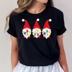 3 Christmas Gnome With Pickleball Christmas Lights T-Shirt