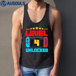 4th Birthday Boy Level 4 Unlocked Video Gamer Birthday Tank Top