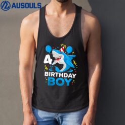 4th Birthday Boy Shark Ocean Theme Party 4 Years Old Toddler Tank Top