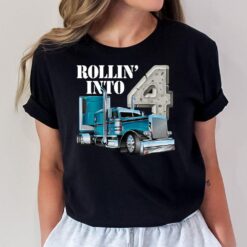 4th Birthday Gift Rollin Into 4 Big Rig Semi-Trailer Truck T-Shirt