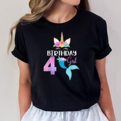 4th Birthday Girl Unicorn Mermaid Tail 4 Years Old T-Shirt