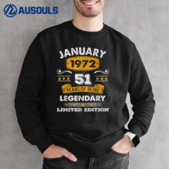 51 Years Old Gifts Vintage 51st Birthday Since January 1972 Sweatshirt