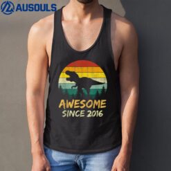 6th Birthday Gift Boy Dinosaur 6 Year Old Awesome Since 2016 Tank Top