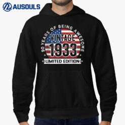 90th Birthday Gifts Men Vintage 1933 90 Years Old USA Flag Hoodie