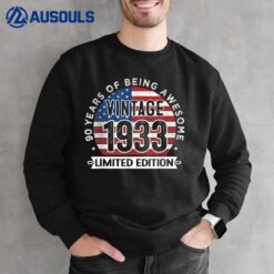 90th Birthday Gifts Men Vintage 1933 90 Years Old USA Flag Sweatshirt