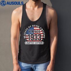 90th Birthday Gifts Men Vintage 1933 90 Years Old USA Flag Tank Top