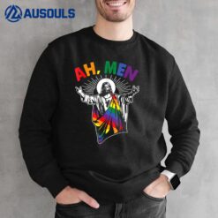 Ah Men Funny LGBT Gay Pride Jesus Rainbow Flag Christian Sweatshirt