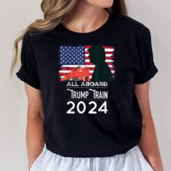All Aboard Trump Train 2024 Vintage American Flag Apparel T-Shirt