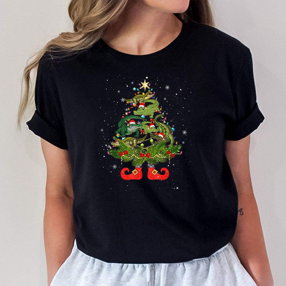 Alligators Christmas Tree Lights Funny Santa Hat Lover T-Shirt Hoodie Sweatshirt For Men Women