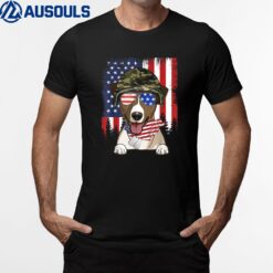 American Flag 4th of July Jack Russell Terrier Veteran Dog T-Shirt