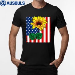 American Flag Sunflower 4th Of July Cute Patriotic Veteran T-Shirt