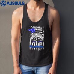 Back The Blue Messy Bun Blue Line Police Support Tank Top