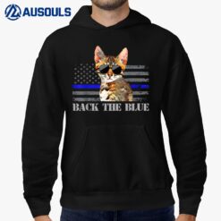 Back the Blue Police Cat Thin Blue Line American Flag Hoodie