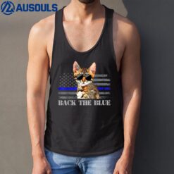 Back the Blue Police Cat Thin Blue Line American Flag Tank Top