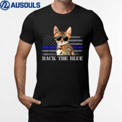 Back the Blue Police Cat Thin Blue Line American Flag T-Shirt