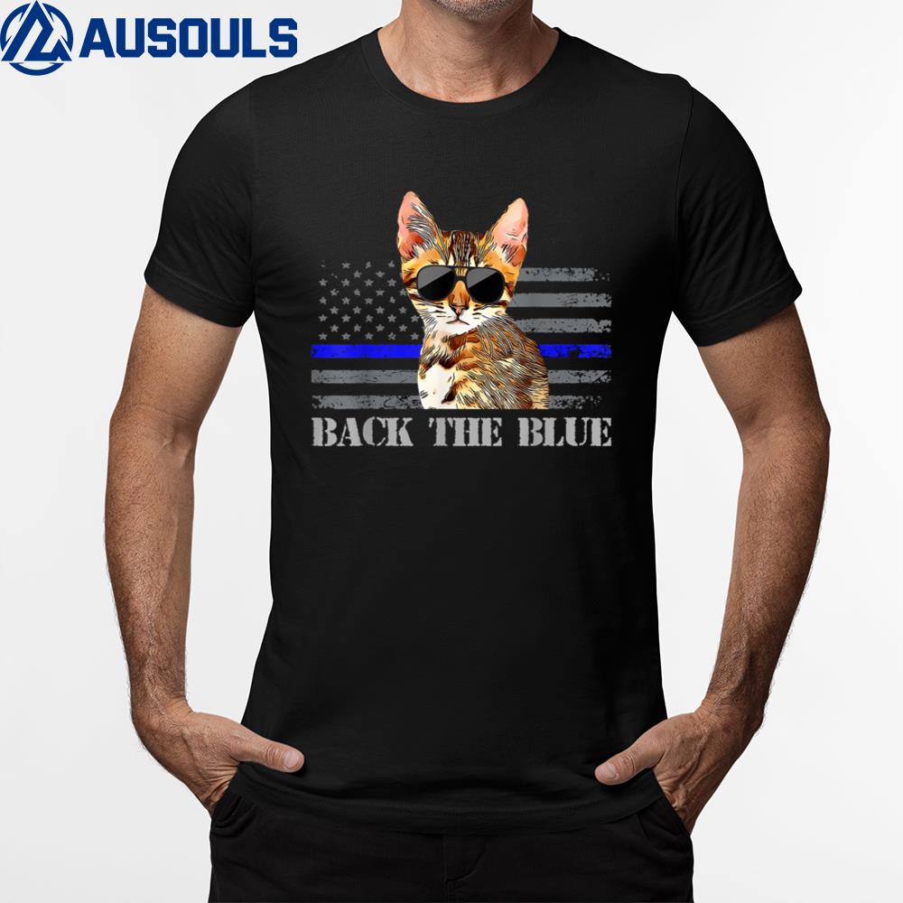 Back the Blue Police Cat Thin Blue Line American Flag T-Shirt Hoodie Sweatshirt For Men Women