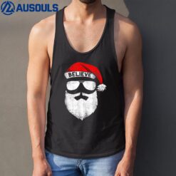 Believe Quote On Santa Hat Mustache Family Reunion Christmas Tank Top