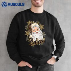 Believe Santa Claus With Leopard Christmas Hat Bleached Sweatshirt