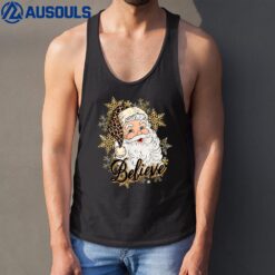 Believe Santa Claus With Leopard Christmas Hat Bleached Tank Top