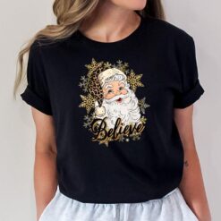 Believe Santa Claus With Leopard Christmas Hat Bleached T-Shirt