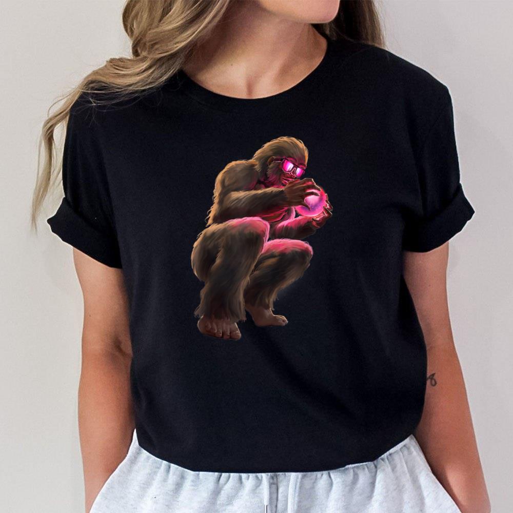 Bigfoot Looking At Alien Crystal Ball Unisex T-Shirt