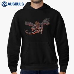 Bigfoot Riding A Dragon Looking at Dinosaurs Hoodie