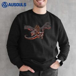 Bigfoot Riding A Dragon Looking at Dinosaurs Sweatshirt