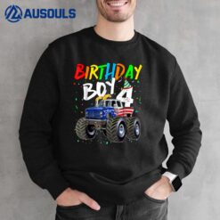 Birthday Boy 4 Year Old Monster Truck Flag 4th Birthday Sweatshirt