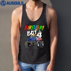 Birthday Boy 4 Year Old Monster Truck Flag 4th Birthday Tank Top