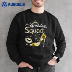 Birthday Squad Gift Girly Golden High Heels Shoe Crown Sweatshirt