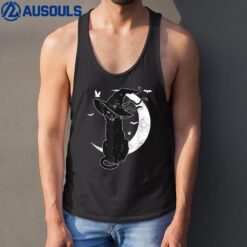 Black Cat Halloween Costume Scary Witch Hat Moon Cat Lover Tank Top