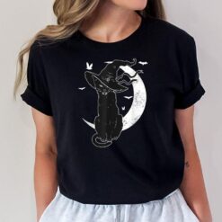 Black Cat Halloween Costume Scary Witch Hat Moon Cat Lover T-Shirt