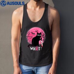 Black Cat What With Knife Breast Cancer Awareness Halloween Tank Top