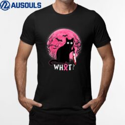 Black Cat What With Knife Breast Cancer Awareness Halloween T-Shirt
