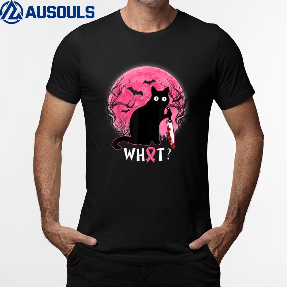 Black Cat What With Knife Breast Cancer Awareness Halloween T-Shirt Hoodie Sweatshirt For Men Women
