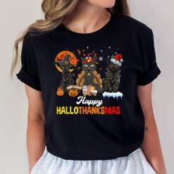 Black Cats Halloween Merry Christmas Happy Hallothanksmas T-Shirt
