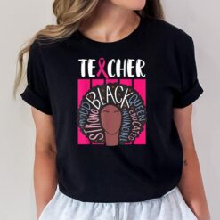 Black Teacher Breast Cancer Awareness Afro Woman Warrior T-Shirt