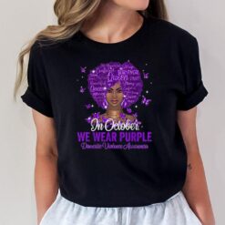 Black Woman Afro In October We Wear Purple Domestic Violence T-Shirt