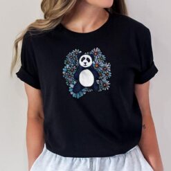 Blue Panda Art Floral Pandas T-Shirt