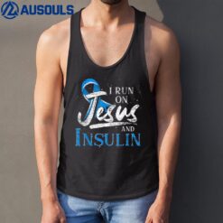 Blue Ribbon I Run On Jesus And Insulin Diabetes Awareness Tank Top