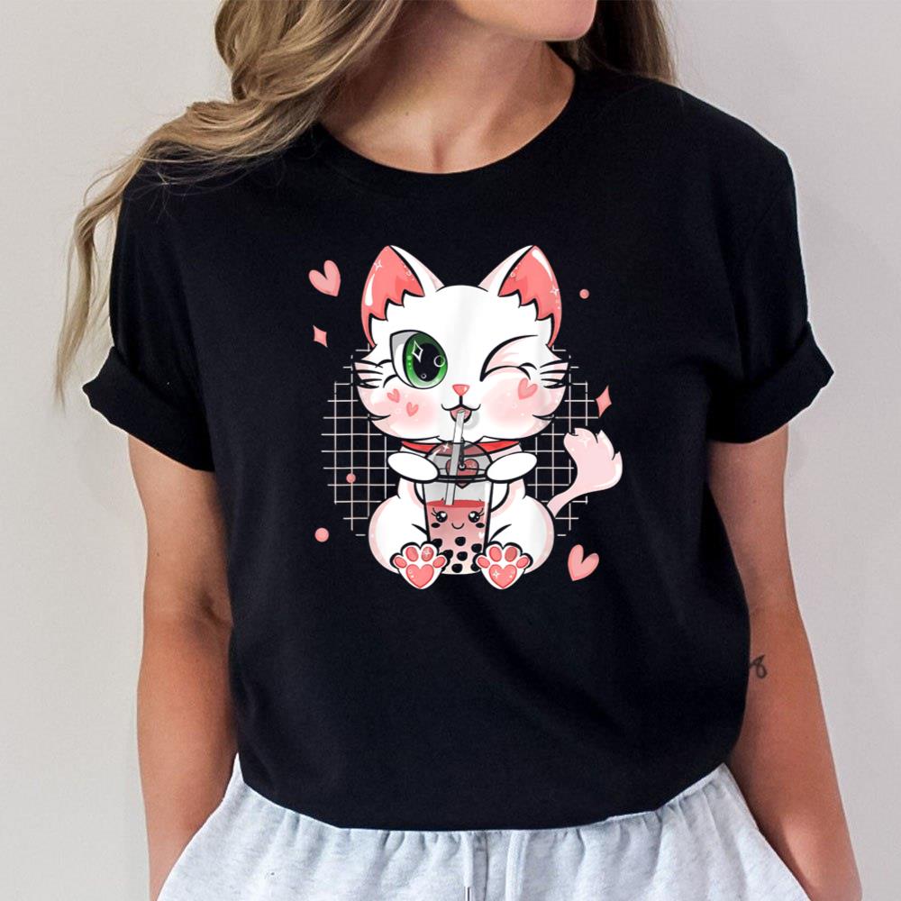 Boba Tea Cat Bubble Tea Cat Kawaii Anime Neko Girls Unisex T-Shirt