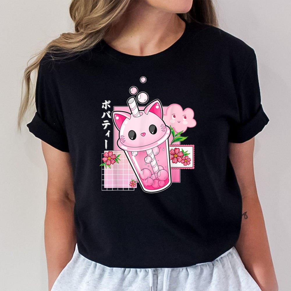 Boba Tea Cat Bubble Tea Kawaii Anime Japanese Girls Unisex T-Shirt