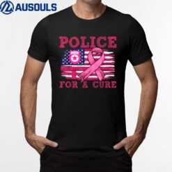 Breast Cancer Awareness Police For A Cure American Flag T-Shirt
