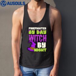 By Day Witch Night Design Halloween Firefighter Tank Top