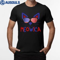Cat 4th July Meowica USA American Flag Independence Day T-Shirt